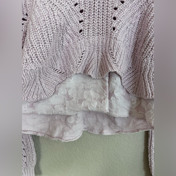 By Anthropologie Lavender Lilac Purple Layered Cable Knit Sweater Lace Large - Picture 11 of 11